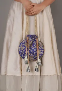 Sapphire Blue Embroidered Silk Potli image 2