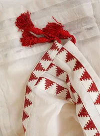 Set of Ivory Cross Stitch cotton Anarkali And Palazzo With Mulmul Cotton Dupatta image 4