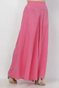 Gul Pink Plain Flared Cotton Palazzo image 2