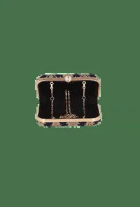 Royal Blue Brocade Box Clutch with Sling (8 X 2 X 4.5) image 4