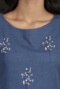 Azure Blue Block Print Cut Sleeves Cotton Dress image 5