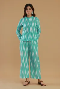 Mint Green Ikat Cotton Straight Kurta image 1