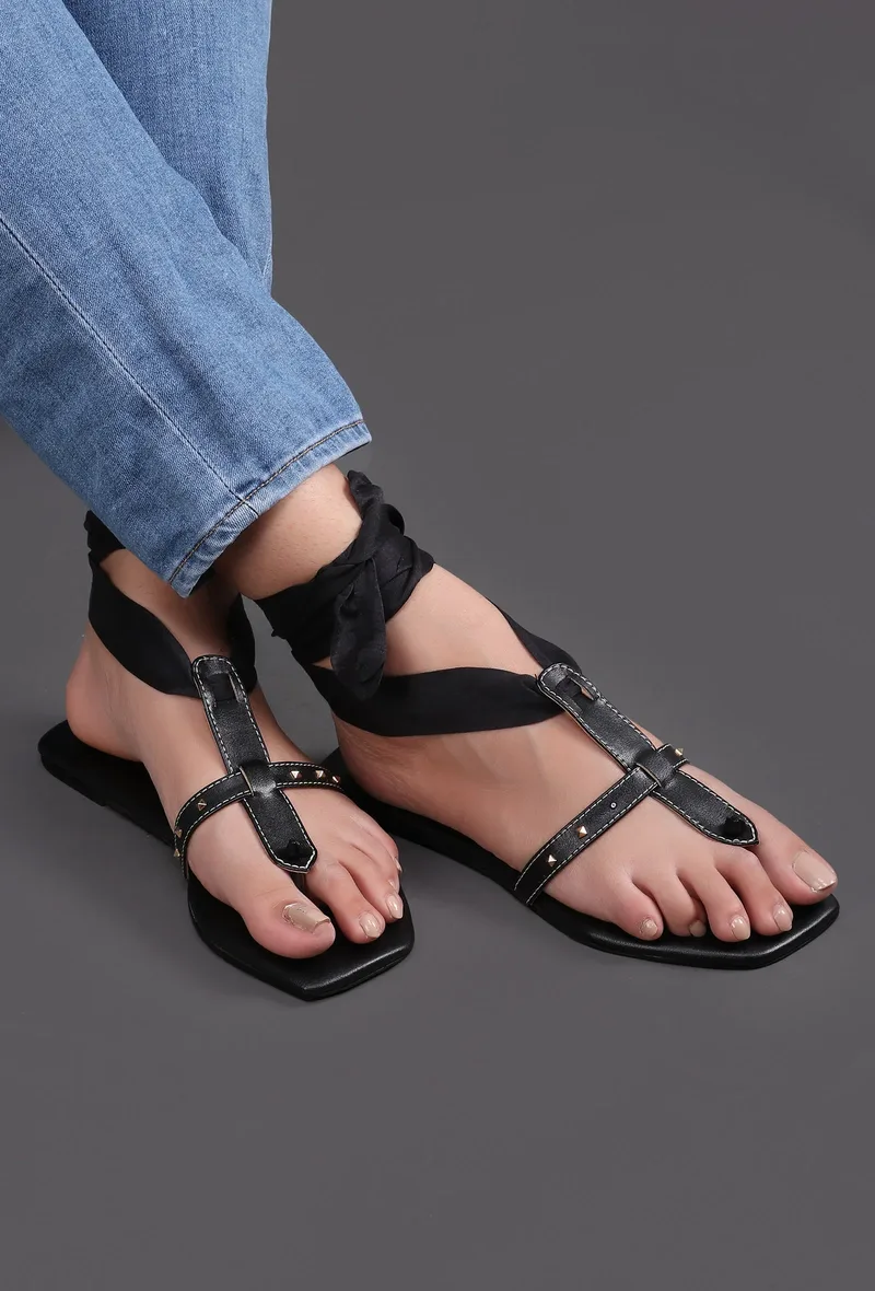 Dusky Black Tie Up Heels