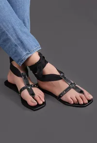 Dusky Black Tie Up Heels image 1