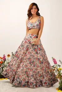 Set Of 2: Bella Floral Chintz Blouse With Lehanga Skirt image 1