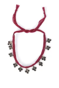 Set Of 2: Tasha Maroon Thread & Antique Plated Brass Beaded Anklets image 2