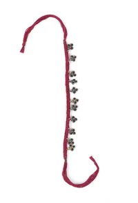 Set Of 2: Tasha Maroon Thread & Antique Plated Brass Beaded Anklets image 3