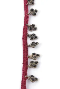 Set Of 2: Tasha Maroon Thread & Antique Plated Brass Beaded Anklets image 4