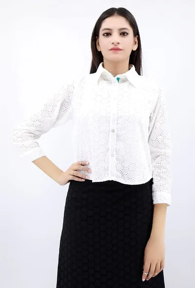 White Schiffli Cotton Shirt