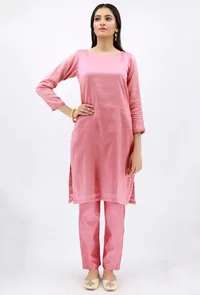 Peach Cotton Flex straight Kurta image 1