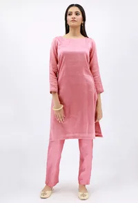 Peach Cotton Flex straight Kurta image 2