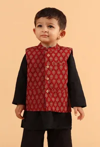 Kavan Madder Red Ajrakh Print Cotton Nehru Jacket image 1