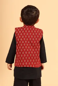 Kavan Madder Red Ajrakh Print Cotton Nehru Jacket image 3