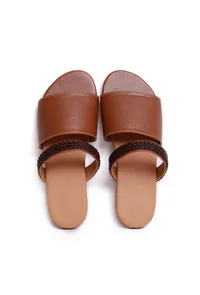 Cinnamon Brown Cruelty Free Leather Sliders image 1