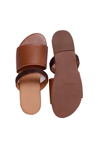 Cinnamon Brown Cruelty Free Leather Sliders image 2