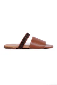 Cinnamon Brown Cruelty Free Leather Sliders image 3