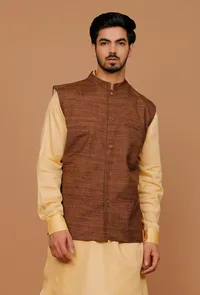 Brown Matka Silk Nehru Jacket image 1