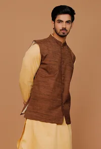 Brown Matka Silk Nehru Jacket image 2