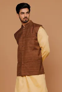 Brown Matka Silk Nehru Jacket image 3