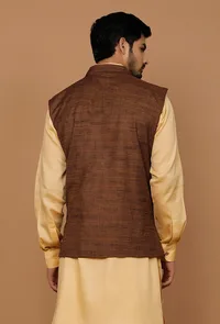 Brown Matka Silk Nehru Jacket image 4