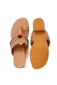 Tan and Silver Cruelty Free Leather Heels with Pom Poms image 4