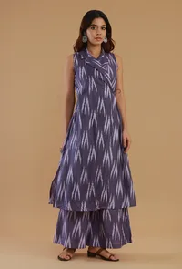 Purple Ikat Cotton Sleeveless Wrap Kurta image 1