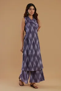 Purple Ikat Cotton Sleeveless Wrap Kurta image 2