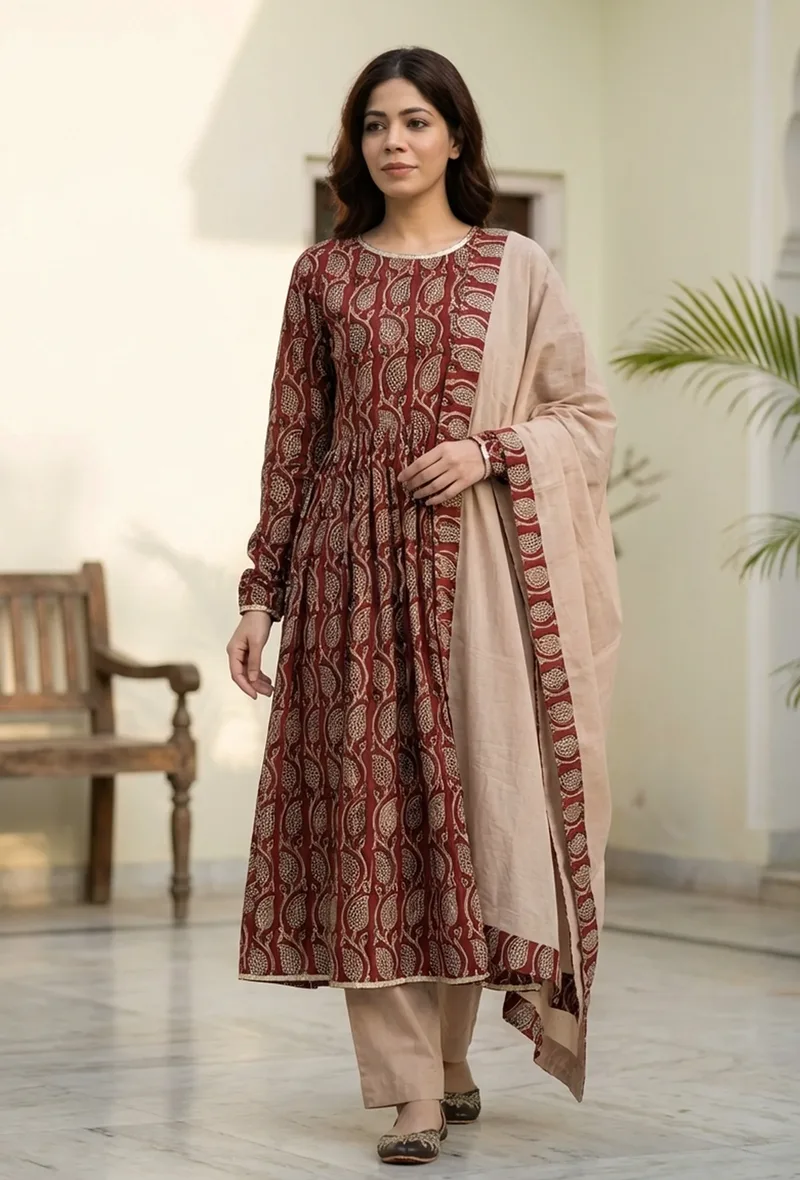 Solid Cotton Dupatta with Baagh Print Border