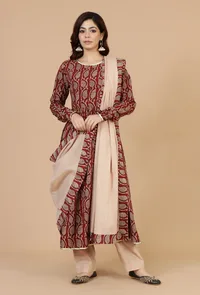 Solid Cotton Dupatta with Baagh Print Border image 2