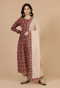 Solid Cotton Dupatta with Baagh Print Border image 3