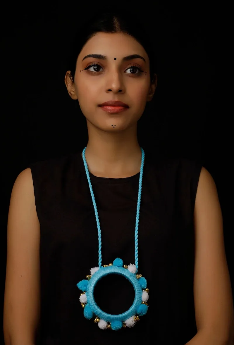 Sky Blue Pom Pom Handcrafted Necklace