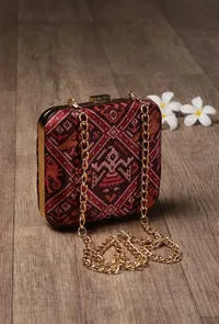 Gulab Maroon & Multi Patola Print Square Box Clutch image 2