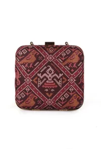 Gulab Maroon & Multi Patola Print Square Box Clutch image 4