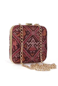 Gulab Maroon & Multi Patola Print Square Box Clutch image 5