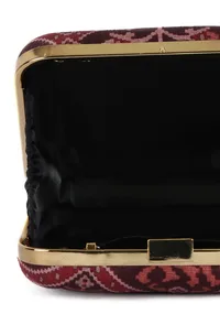 Gulab Maroon & Multi Patola Print Square Box Clutch image 6