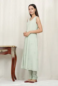 Mint Green Embroidered Chinon Kurta image 3