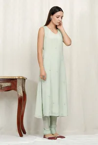 Mint Green Embroidered Chinon Kurta image 4