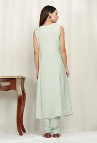Mint Green Embroidered Chinon Kurta image 5