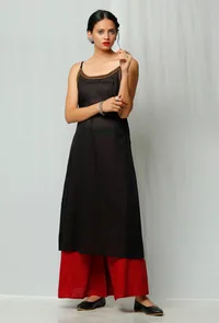 Black Kutch Work Plain Cotton Slip image 1