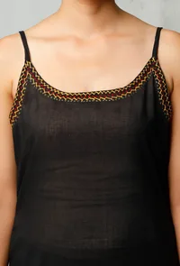 Black Kutch Work Plain Cotton Slip image 5