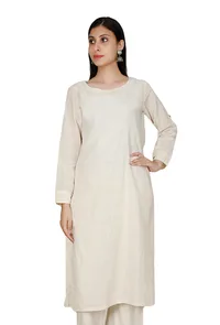 Set Of 3: Off white Cotton Straight kurta and Pant with Thoda Embroidered Dupatta image 2