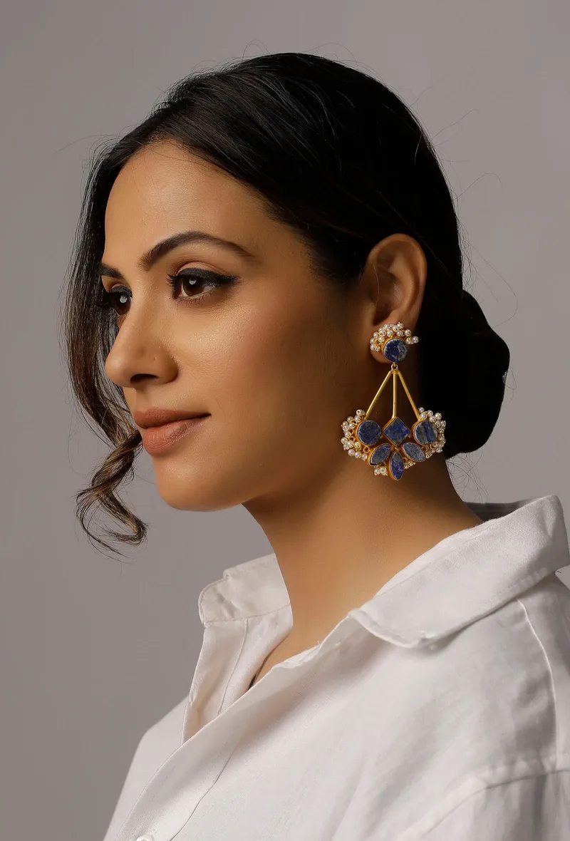 Yale Blue Stone Pearl Earrings