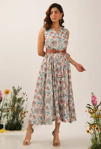 Lilybeth Floral Chintz Kalidar Long Dress With Belt image 1