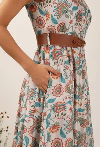 Lilybeth Floral Chintz Kalidar Long Dress With Belt image 6
