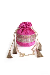 Plum Pink Velvet Tila Embroidery Potli image 2