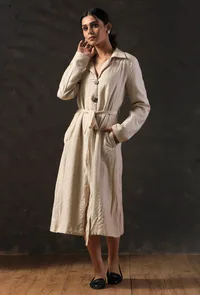Beige Cotton Silk Trench Coat image 1