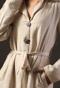Beige Cotton Silk Trench Coat image 5