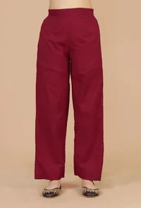 Set of 2: Maroon Hand Block Printed Straight Kurta with Solid Cotton Pants image 4