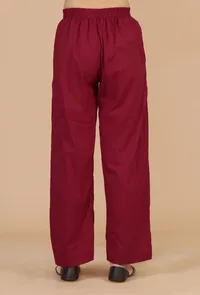 Set of 2: Maroon Hand Block Printed Straight Kurta with Solid Cotton Pants image 5