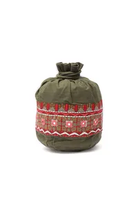 Mehandi Green Cotton Mirror Tassells Potli image 4